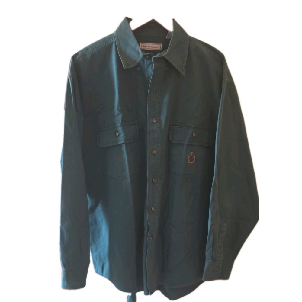 Vintage 90s Bugle Boy Co Long Sleeve Button Up Shirt Men's XL Dark Green crest